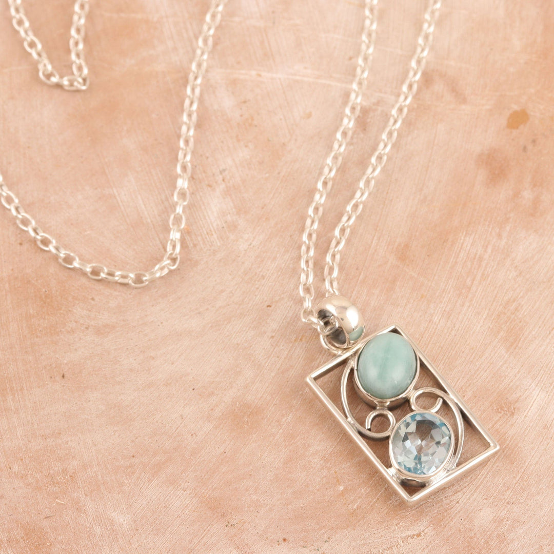 Larimar and Blue Topaz Pendant Necklace from India - Sweet Companions