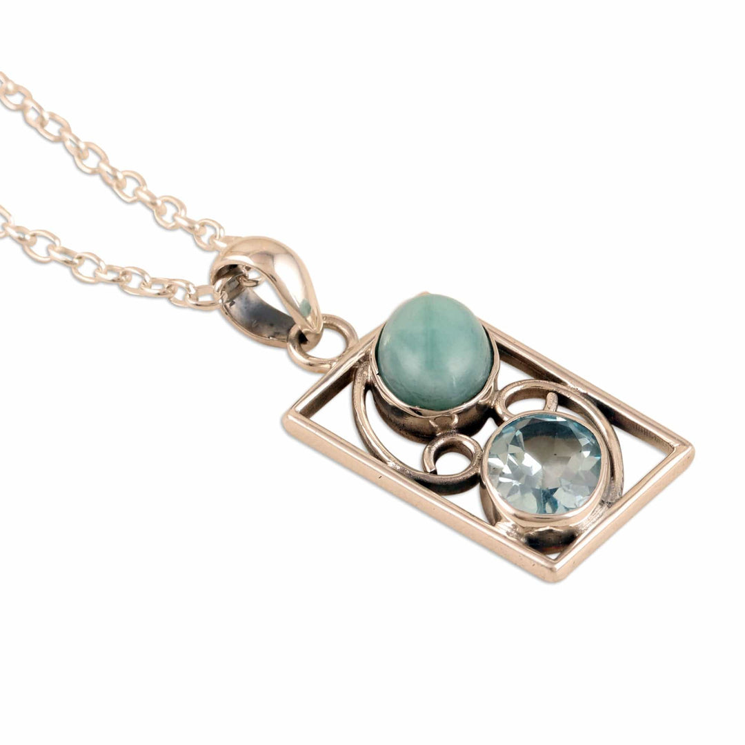 Larimar and Blue Topaz Pendant Necklace from India - Sweet Companions
