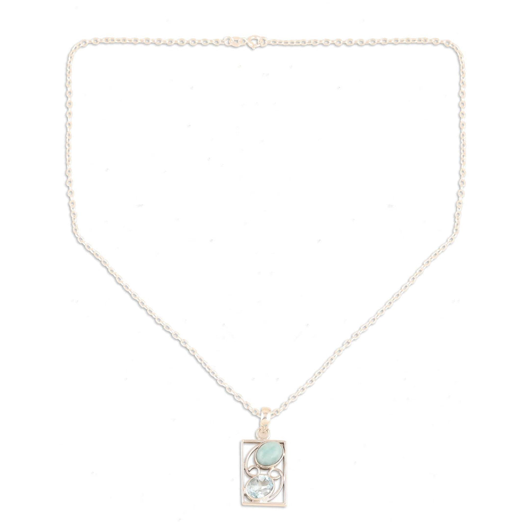 Larimar and Blue Topaz Pendant Necklace from India - Sweet Companions