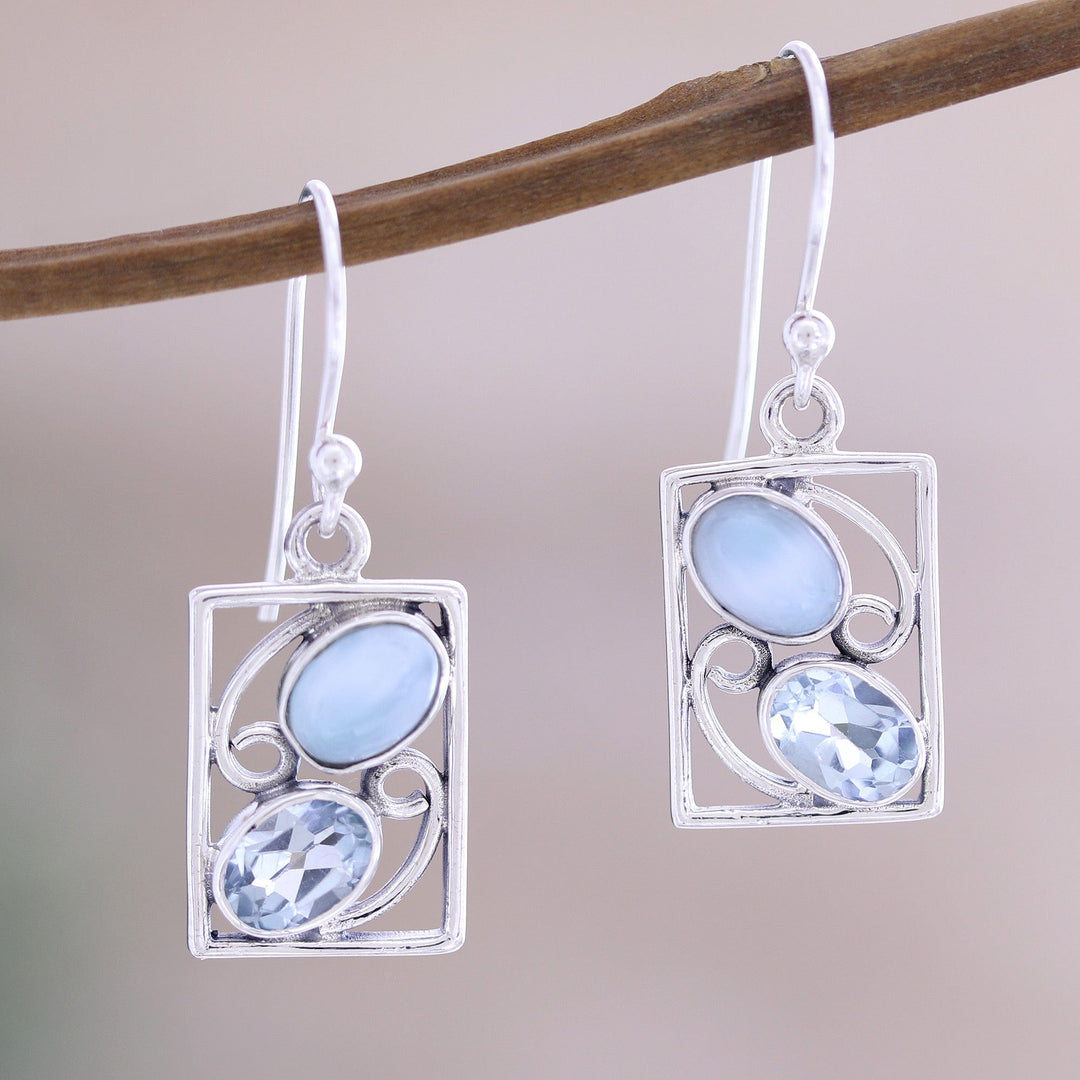 Hand Crafted Larimar and Blue Topaz Dangle Earrings - Sweet Companions