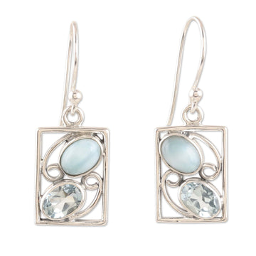 Hand Crafted Larimar and Blue Topaz Dangle Earrings - Sweet Companions