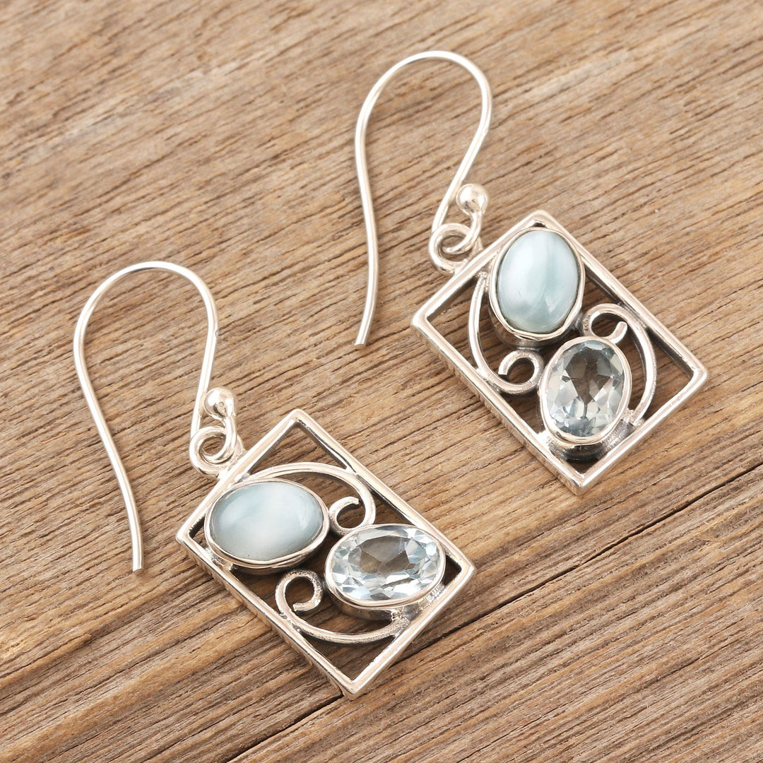 Hand Crafted Larimar and Blue Topaz Dangle Earrings - Sweet Companions