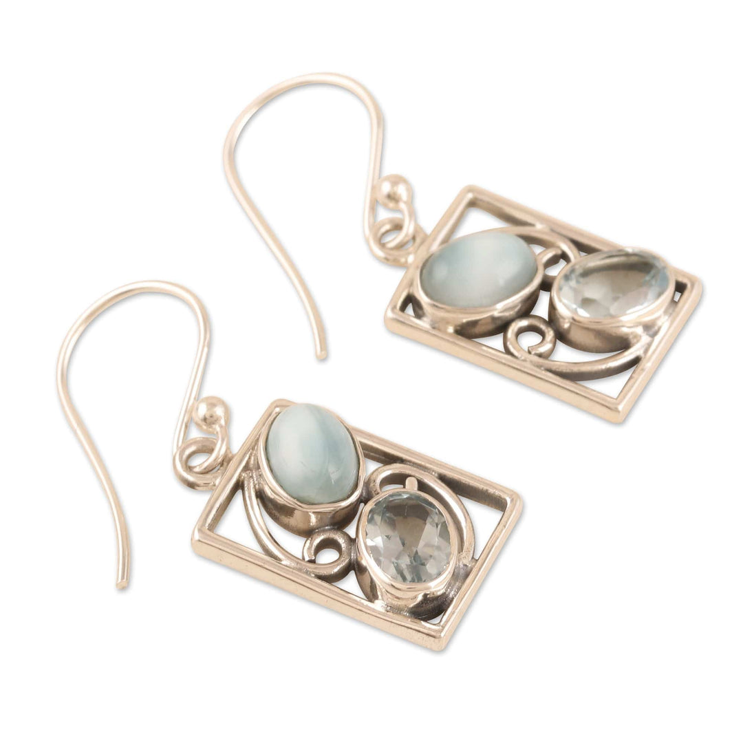 Hand Crafted Larimar and Blue Topaz Dangle Earrings - Sweet Companions