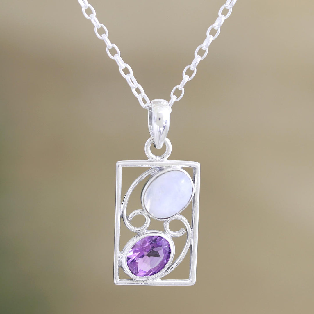 Indian Amethyst and Rainbow Moonstone Pendant Necklace - Sweet Companions