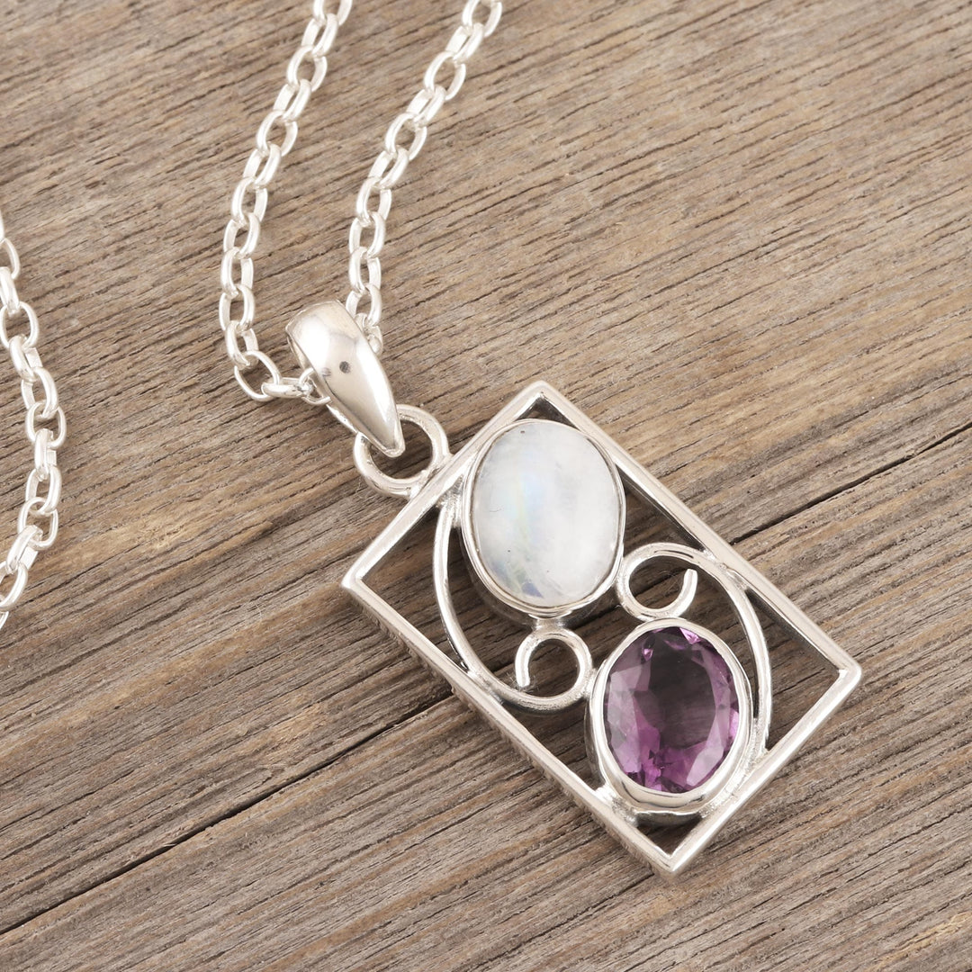 Indian Amethyst and Rainbow Moonstone Pendant Necklace - Sweet Companions