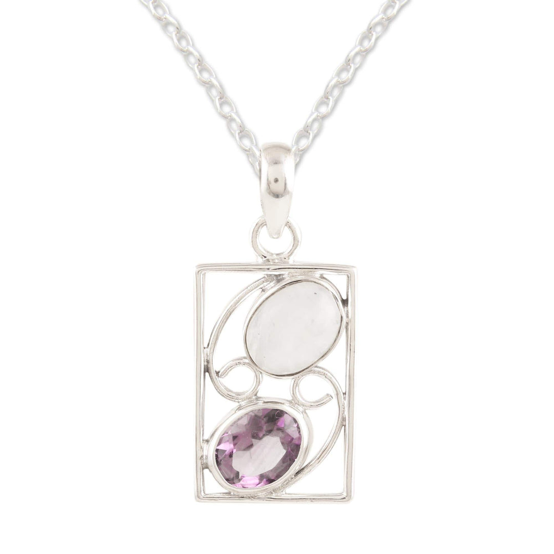Indian Amethyst and Rainbow Moonstone Pendant Necklace - Sweet Companions
