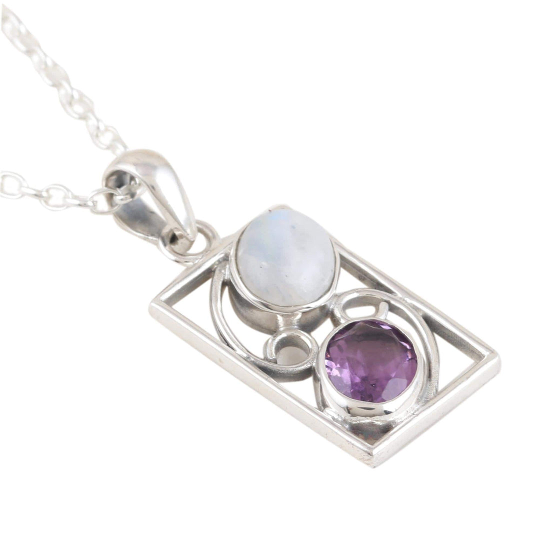 Indian Amethyst and Rainbow Moonstone Pendant Necklace - Sweet Companions