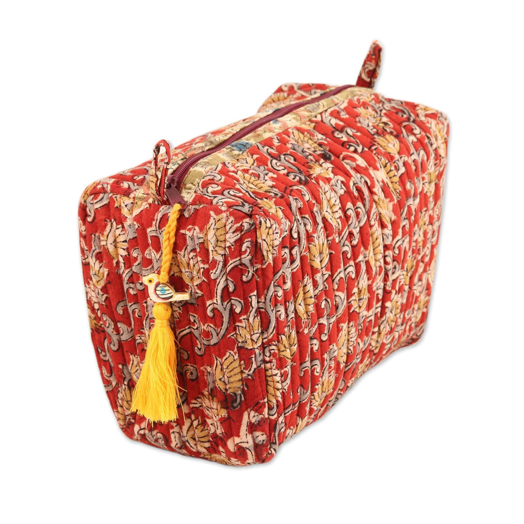 Indian Cotton Cosmetic Bag in Vibrant Tones - Red and Elegant