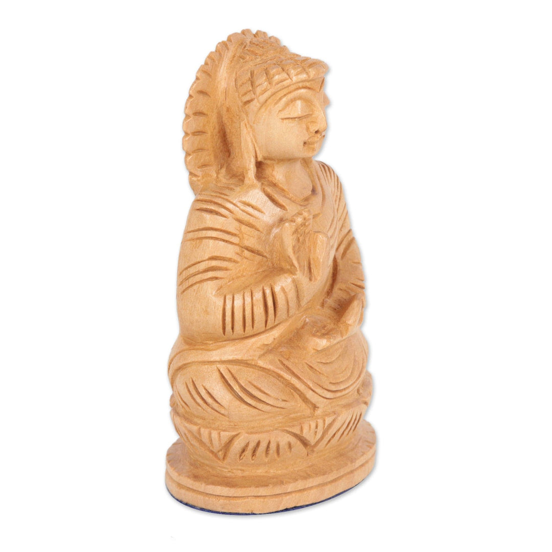 Indian Buddha Theme Sculpture Hand Carved from Kadam Wood - Mindful Buddha