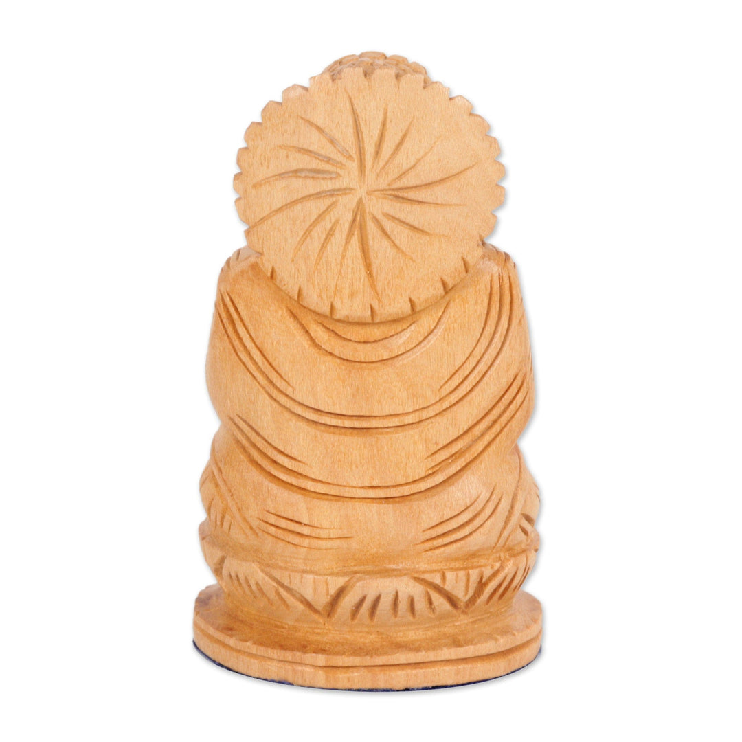 Indian Buddha Theme Sculpture Hand Carved from Kadam Wood - Mindful Buddha