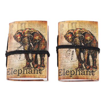 Paper Mini-Journals with Screen-Printed Covers (Pair) - Elephant Adventure
