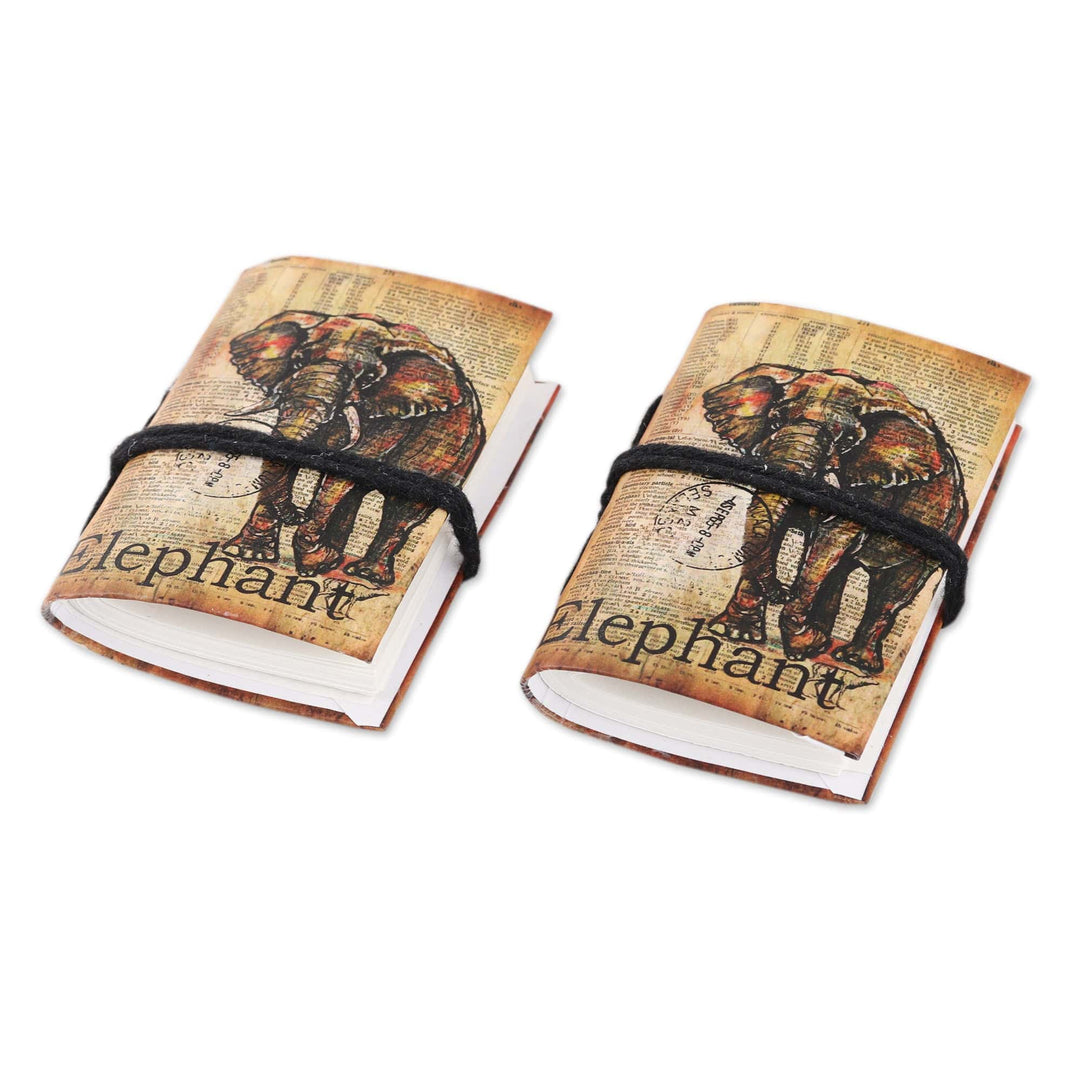 Paper Mini-Journals with Screen-Printed Covers (Pair) - Elephant Adventure