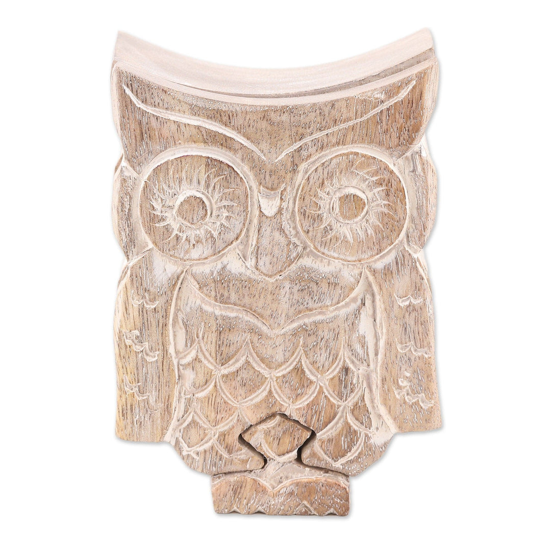 Handmade Owl-Themed Wood Puzzle Box from India - 'Perched at Midnight'