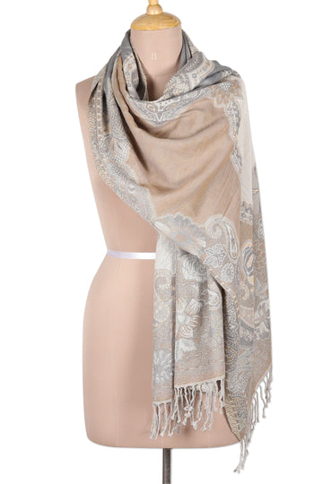 Cotton & Wool Shawl with Paisley Pattern Woven in India - Regal Charm