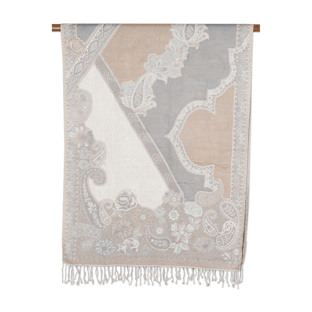 Cotton & Wool Shawl with Paisley Pattern Woven in India - Regal Charm