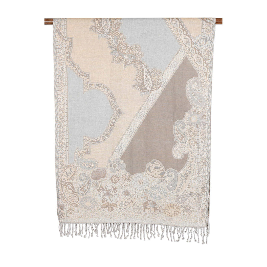 Cotton & Wool Shawl with Paisley Pattern Woven in India - Regal Charm
