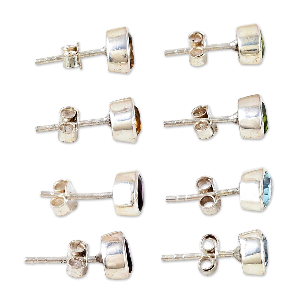 Set of 4 Gemstone and Sterling Silver Stud Earrings - All for One