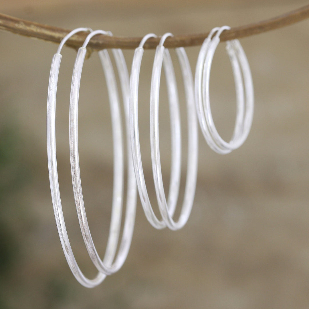 Set of 3 Sterling Silver Hoop Earrings Crafted in India - Looping Loops