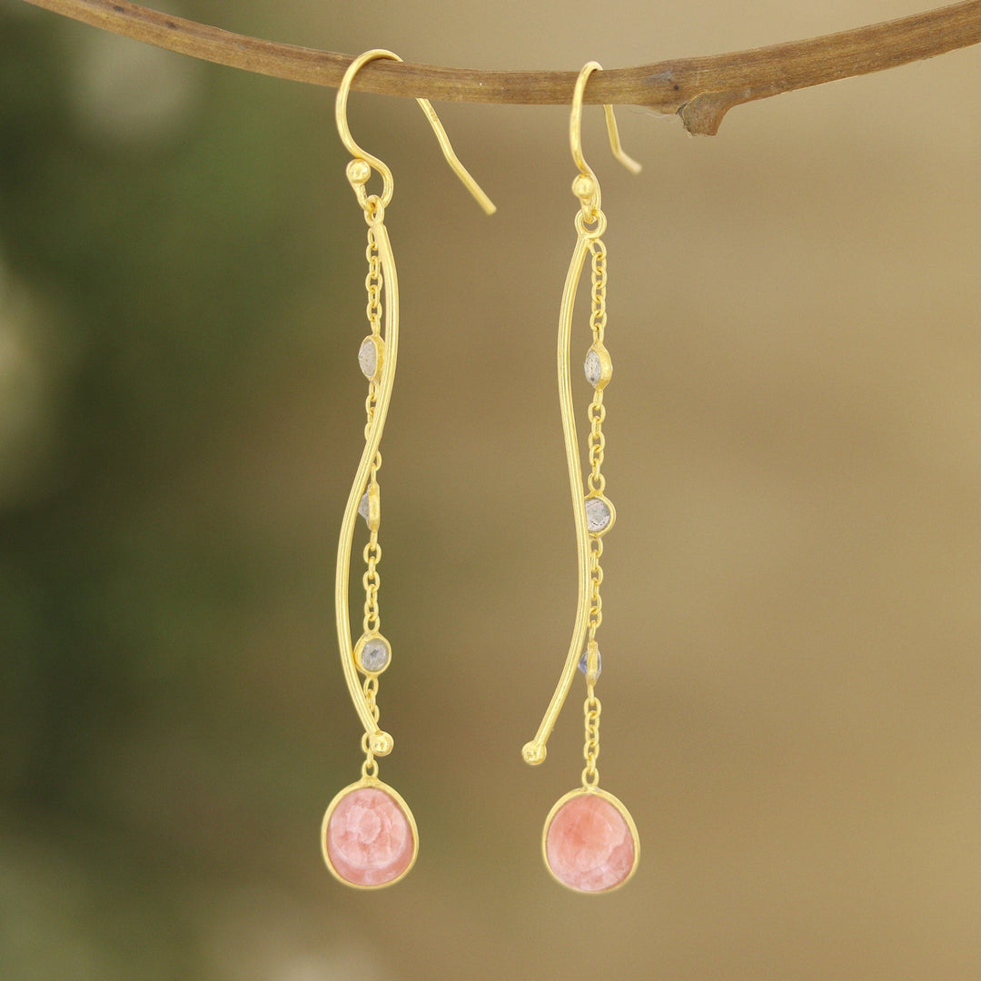 18k Gold-Plated Rhodochrosite Dangle Earrings - Sway in Style