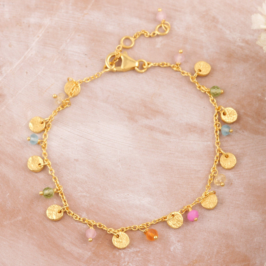 18k Gold-Plated Multi Gemstone Charm Bracelet - Dancing Candies