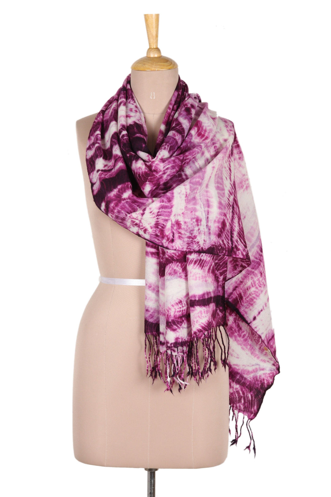 Handcrafted Shibori Tie-Dyed Wool Shawl in Purple Tones - Purple Spectacle