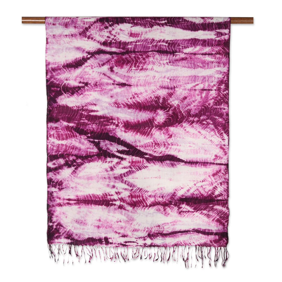 Handcrafted Shibori Tie-Dyed Wool Shawl in Purple Tones - Purple Spectacle