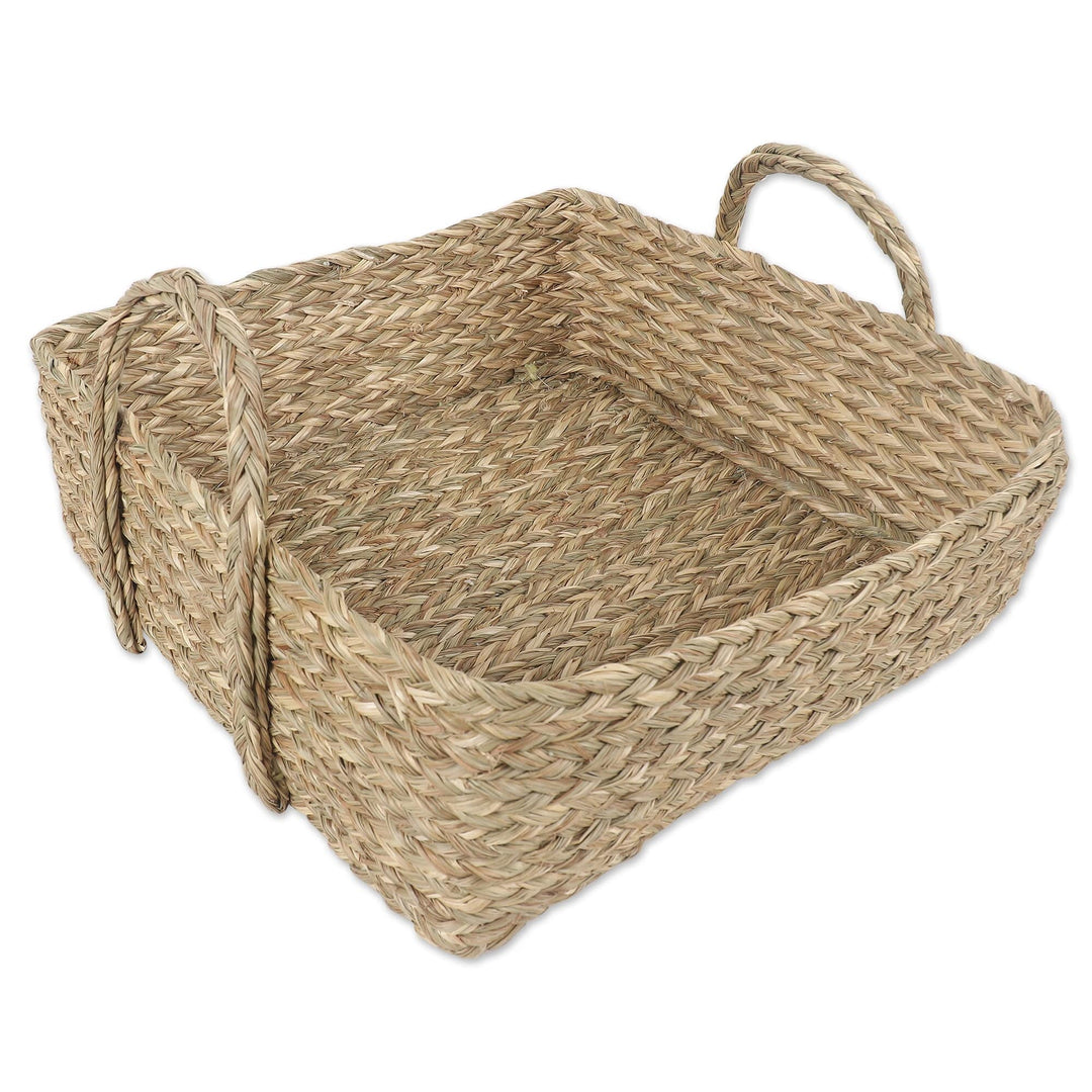 Natural Fiber Basket in Natural Tone Handcrafted in India - Essentials of Nature