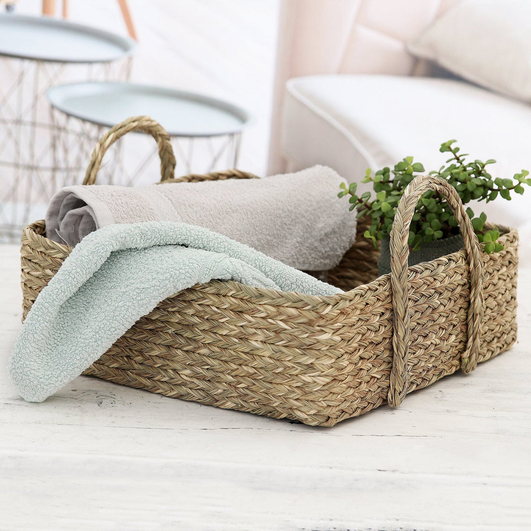 Natural Fiber Basket in Natural Tone Handcrafted in India - Essentials of Nature