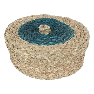 Natural Fiber Basket with Turquoise Tones - Turquoise Allure