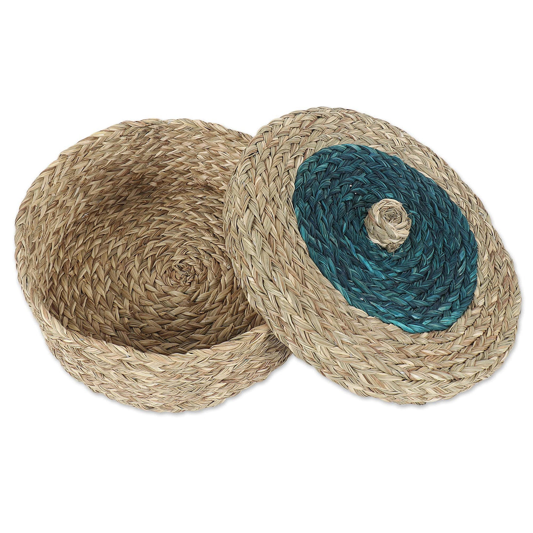 Natural Fiber Basket with Turquoise Tones - Turquoise Allure