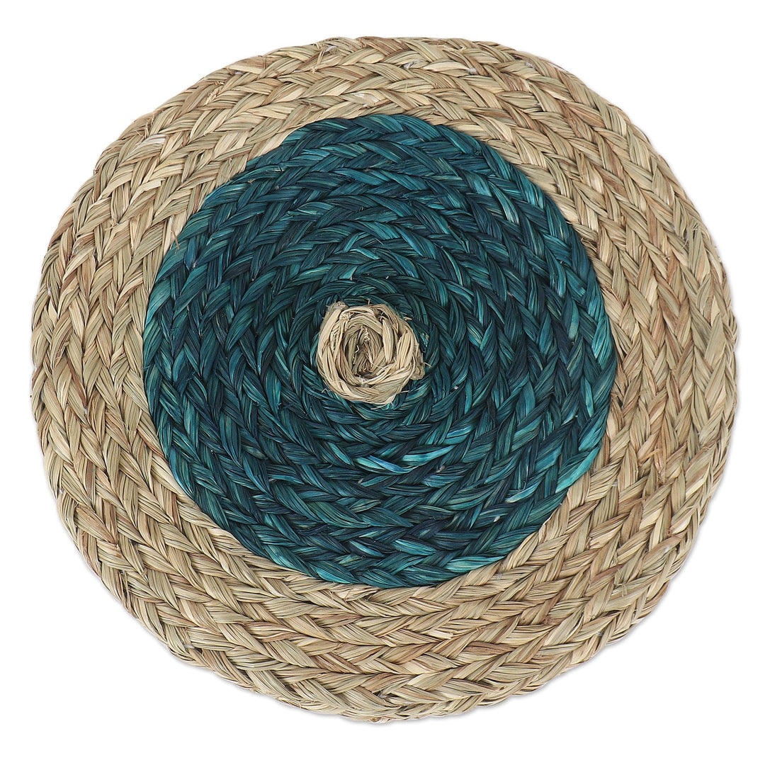 Natural Fiber Basket with Turquoise Tones - Turquoise Allure