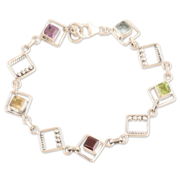 Multi-Gemstone Sterling Silver Link Bracelet - Colorful Harmony