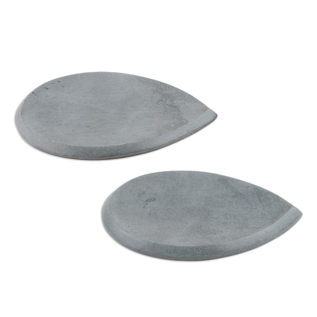 Indian Handmade Pair of Soapstone Spoon Rests in Grey - Cook's Delight