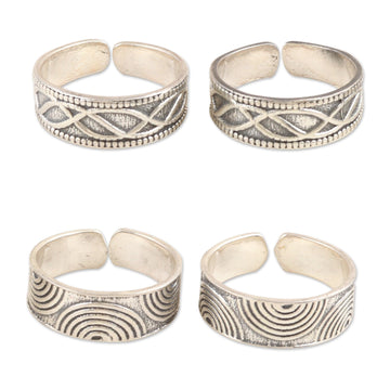Sterling Silver Toe Rings with Two Patterns - Set of 2 - Waves and Loops