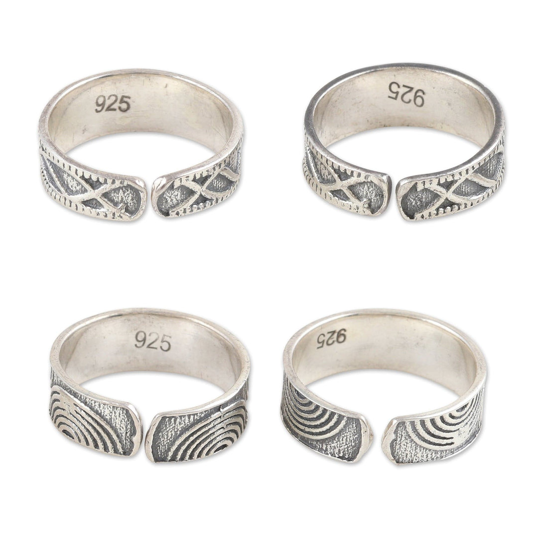 Sterling Silver Toe Rings with Two Patterns - Set of 2 - Waves and Loops