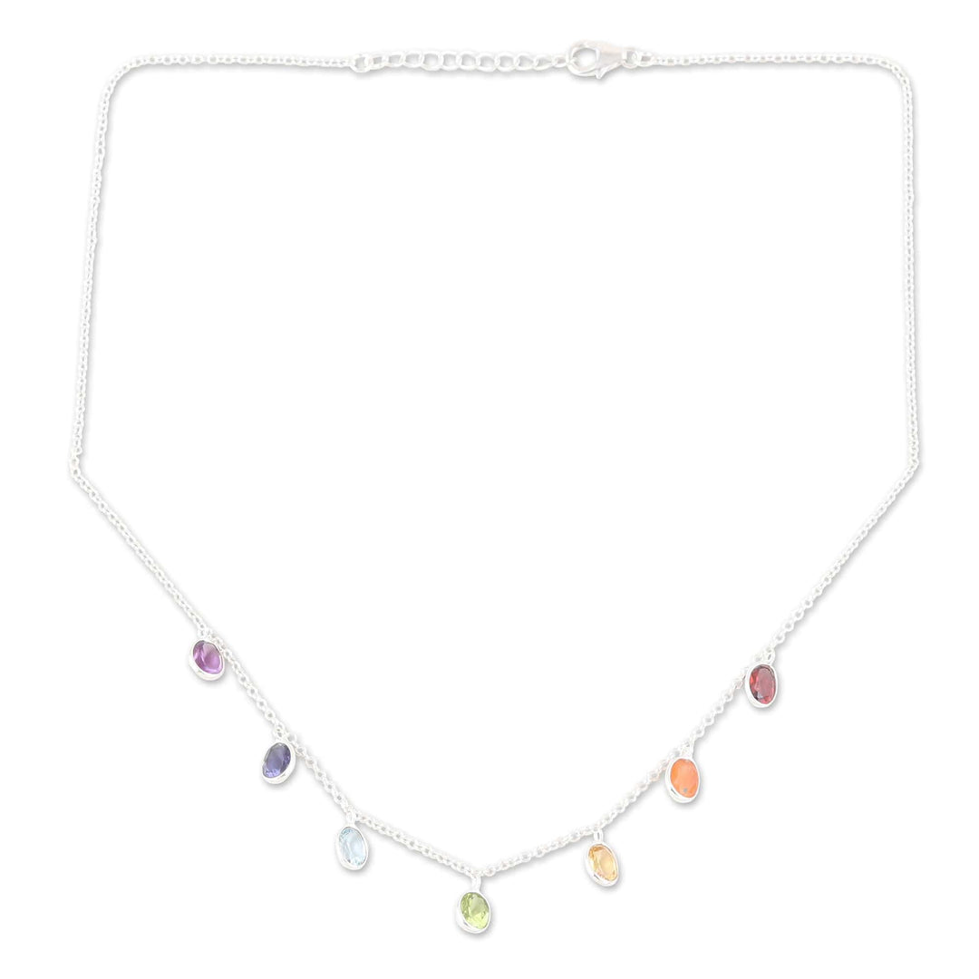 Sterling Silver Charm Necklace with Faceted Gemstones - Sweet Rainbow Souls
