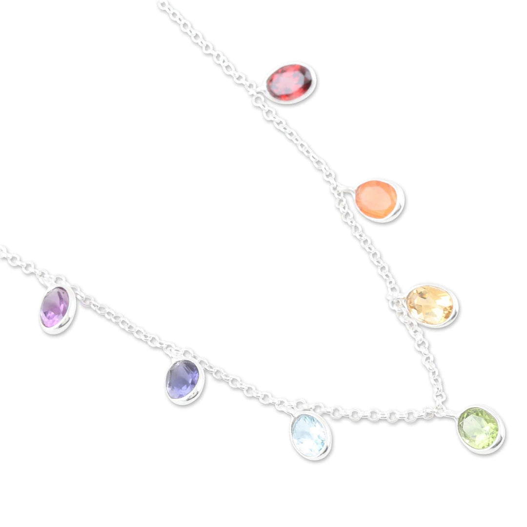 Sterling Silver Charm Necklace with Faceted Gemstones - Sweet Rainbow Souls