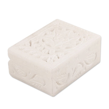 Handcrafted Alabaster Rectangular Jewelry Box from India - Blooming Customs