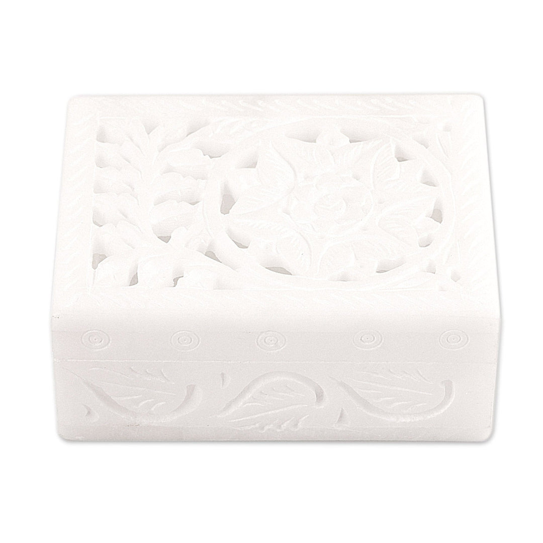 Handcrafted Alabaster Rectangular Jewelry Box from India - Blooming Customs