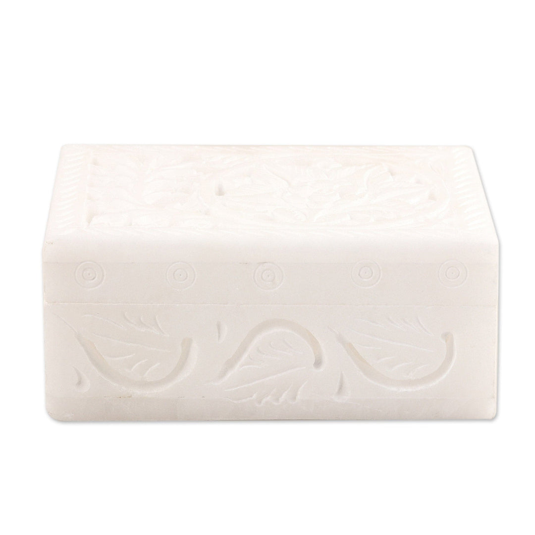 Handcrafted Alabaster Rectangular Jewelry Box from India - Blooming Customs