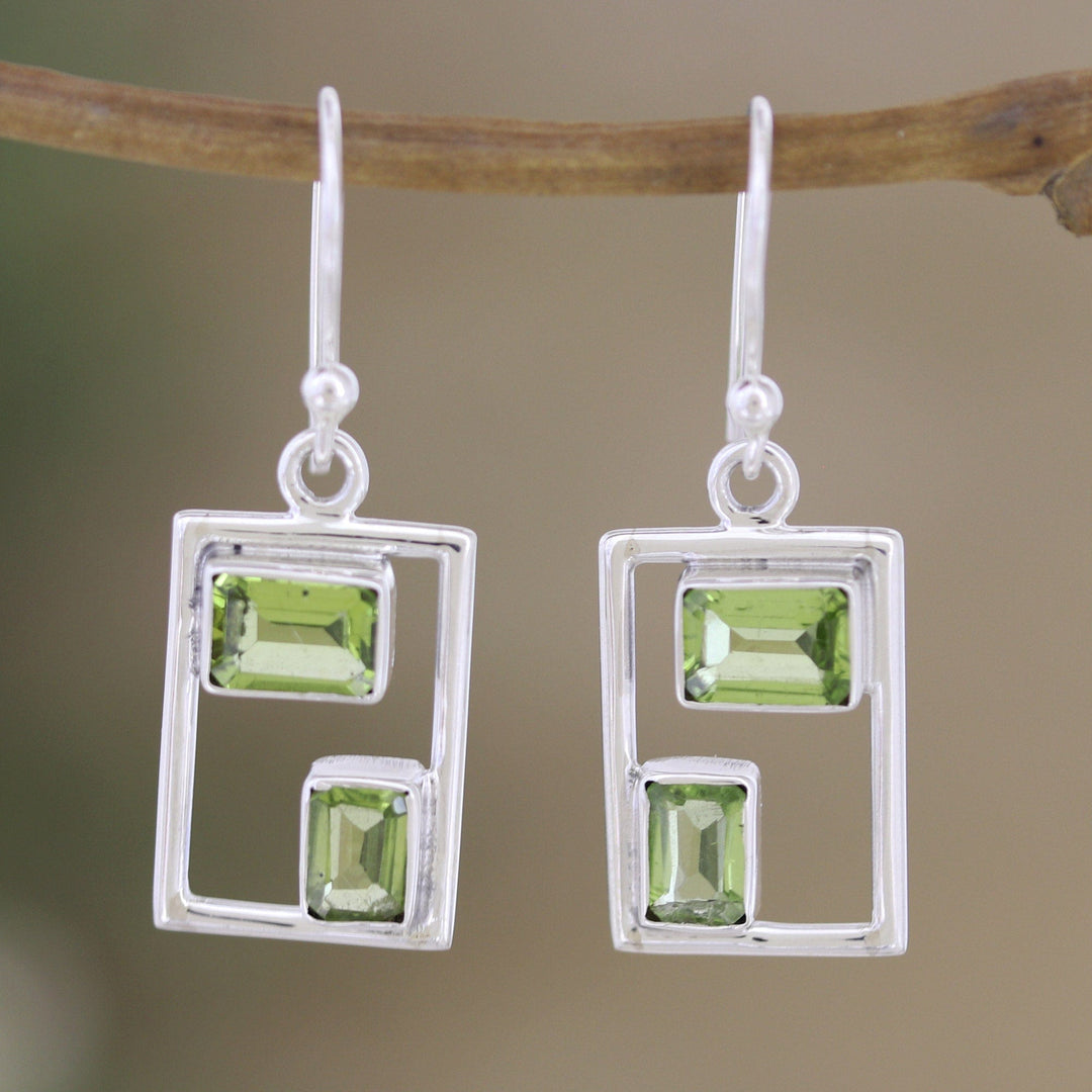 Rectangular Faceted Peridot Dangle Earrings from India - Fortune Order