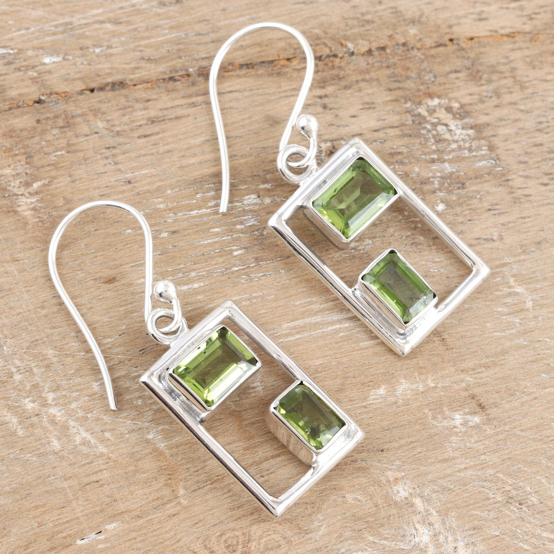 Rectangular Faceted Peridot Dangle Earrings from India - Fortune Order