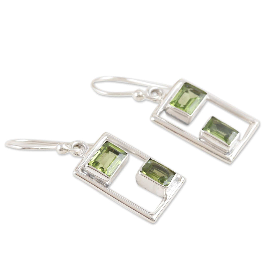 Rectangular Faceted Peridot Dangle Earrings from India - Fortune Order