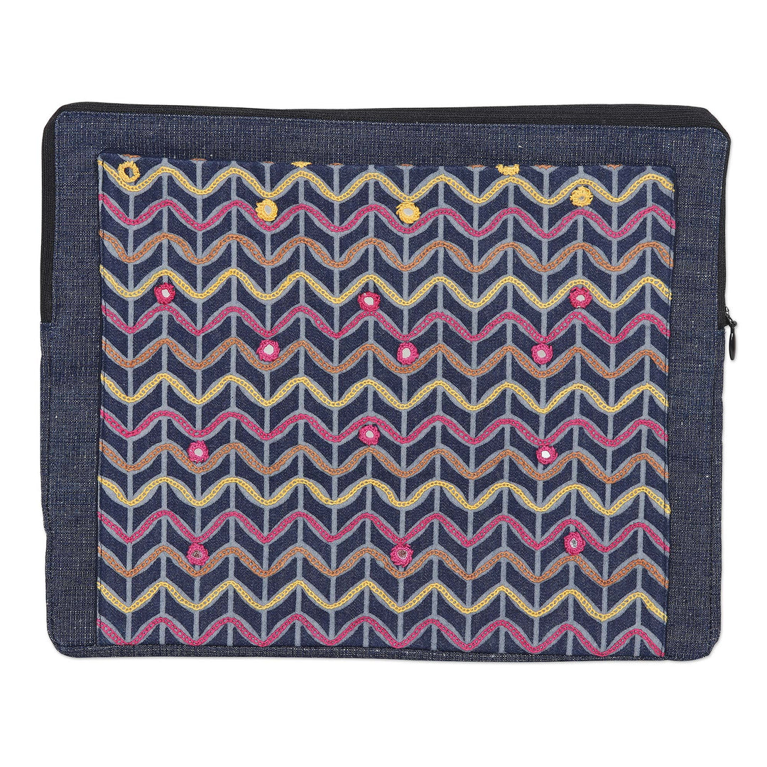 Cotton Tablet Sleeve in Navy and with Embroidered Details - Navy Winds