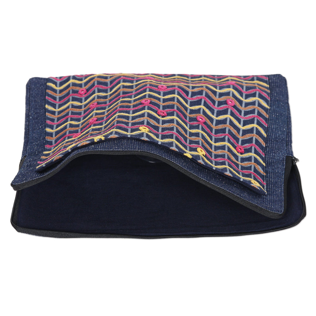 Cotton Tablet Sleeve in Navy and with Embroidered Details - Navy Winds
