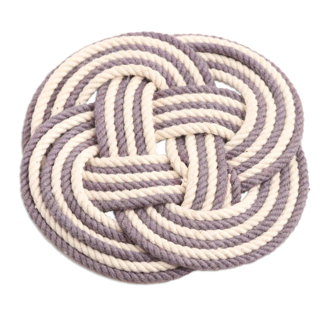 Set of 6 Blue and Ivory Cotton Coasters with Braided Design - Blue Ties