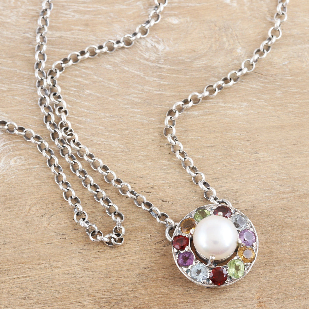 Faceted Multi-Gemstone Pendant Necklace Crafted in India - Ocean Flora
