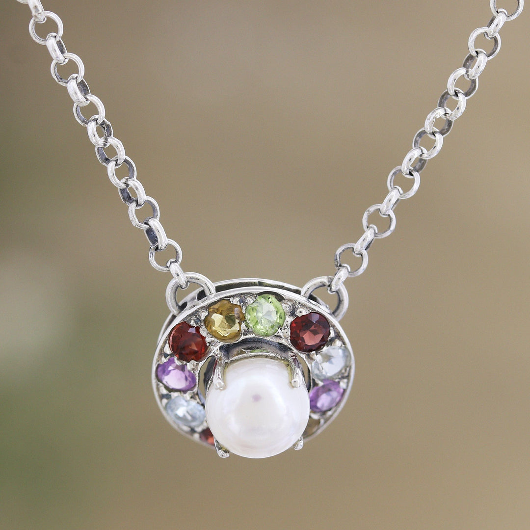Faceted Multi-Gemstone Pendant Necklace Crafted in India - Ocean Flora