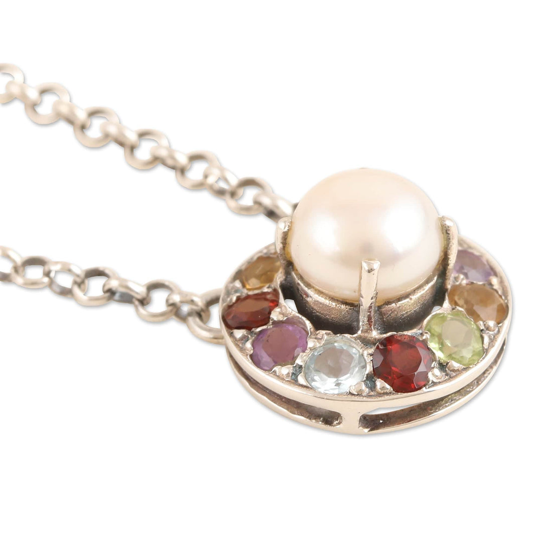 Faceted Multi-Gemstone Pendant Necklace Crafted in India - Ocean Flora