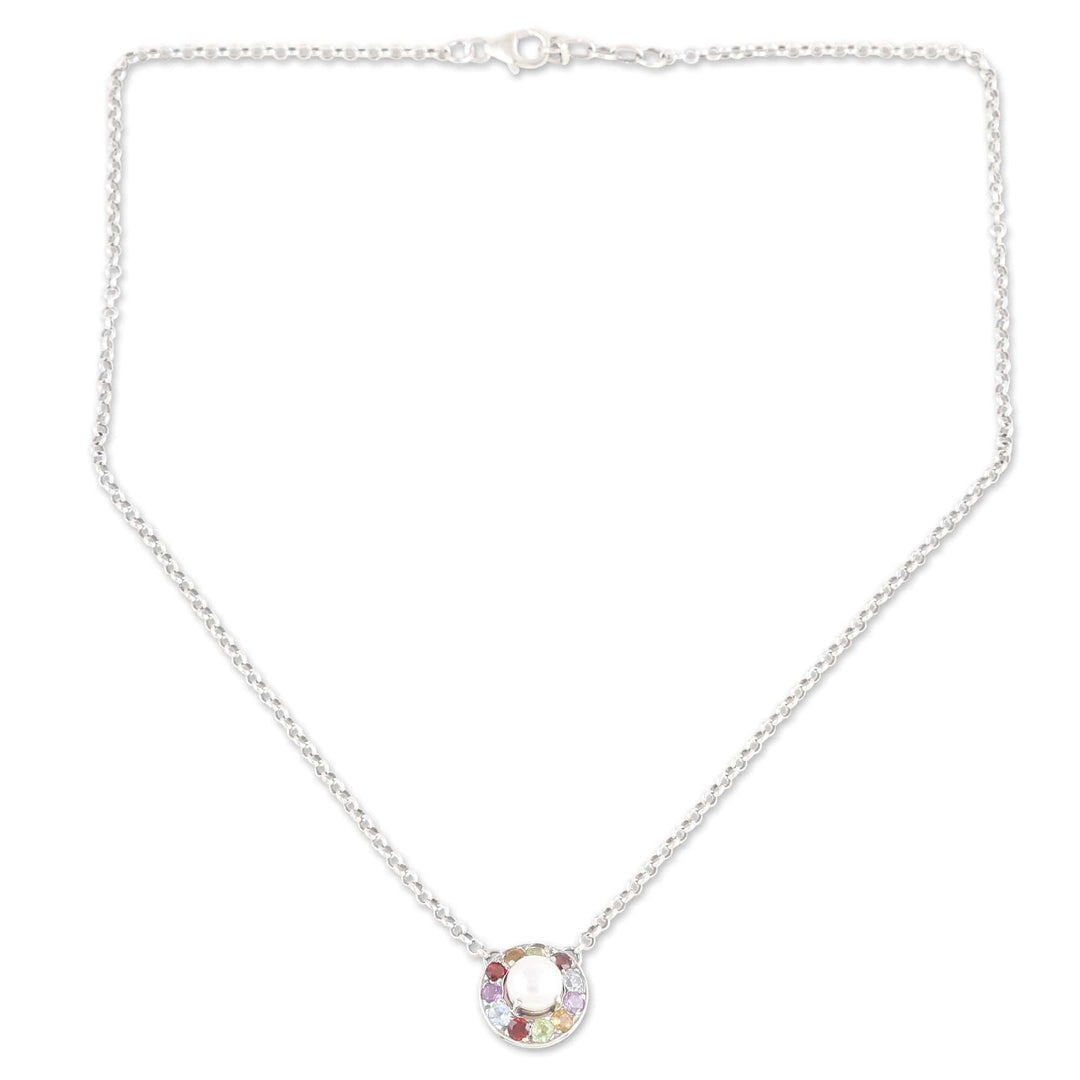 Faceted Multi-Gemstone Pendant Necklace Crafted in India - Ocean Flora